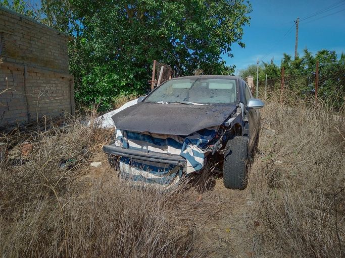 Damaged car awaiting smash repair